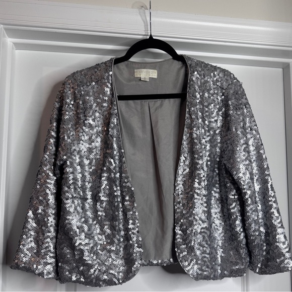Forever 21 Plus Size Silver Sequin Fully Lined Open Front Jacket Size 1X - Picture 1 of 5